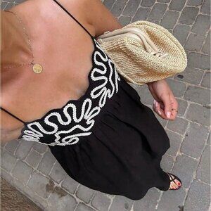 Black Casual Women's Boho Western Festival Cami Dress